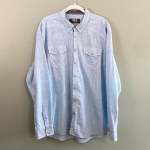 Buckle BKE Pearl Snap Shirt Athletic Fit Cotton Blend Mens 2XL Blue Western